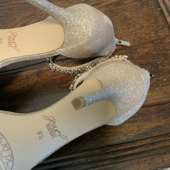 Jewel Badgley Mischka Caroline Embellished Strap Evening Shoes Champagne 9.5 - Picture 6 of 7